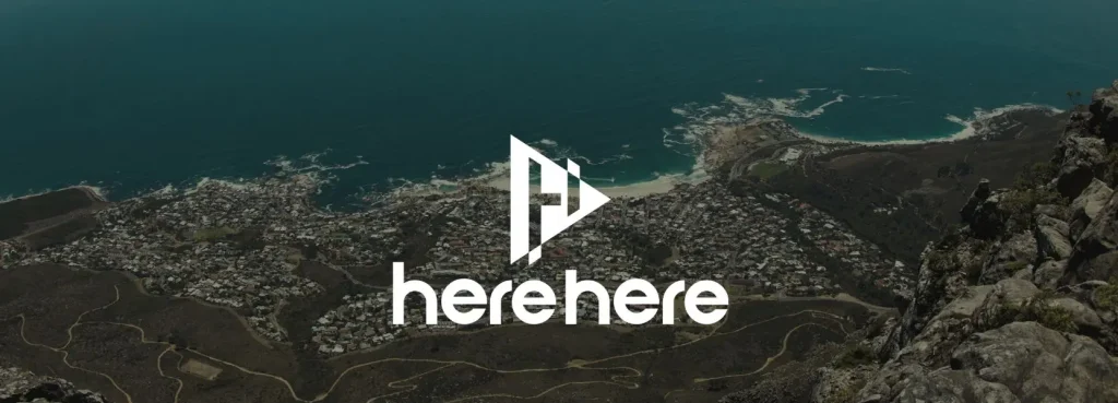 Stylised aerial of Cape Town with Here Here arrow logo, symbolising local marketing and small business visibility
